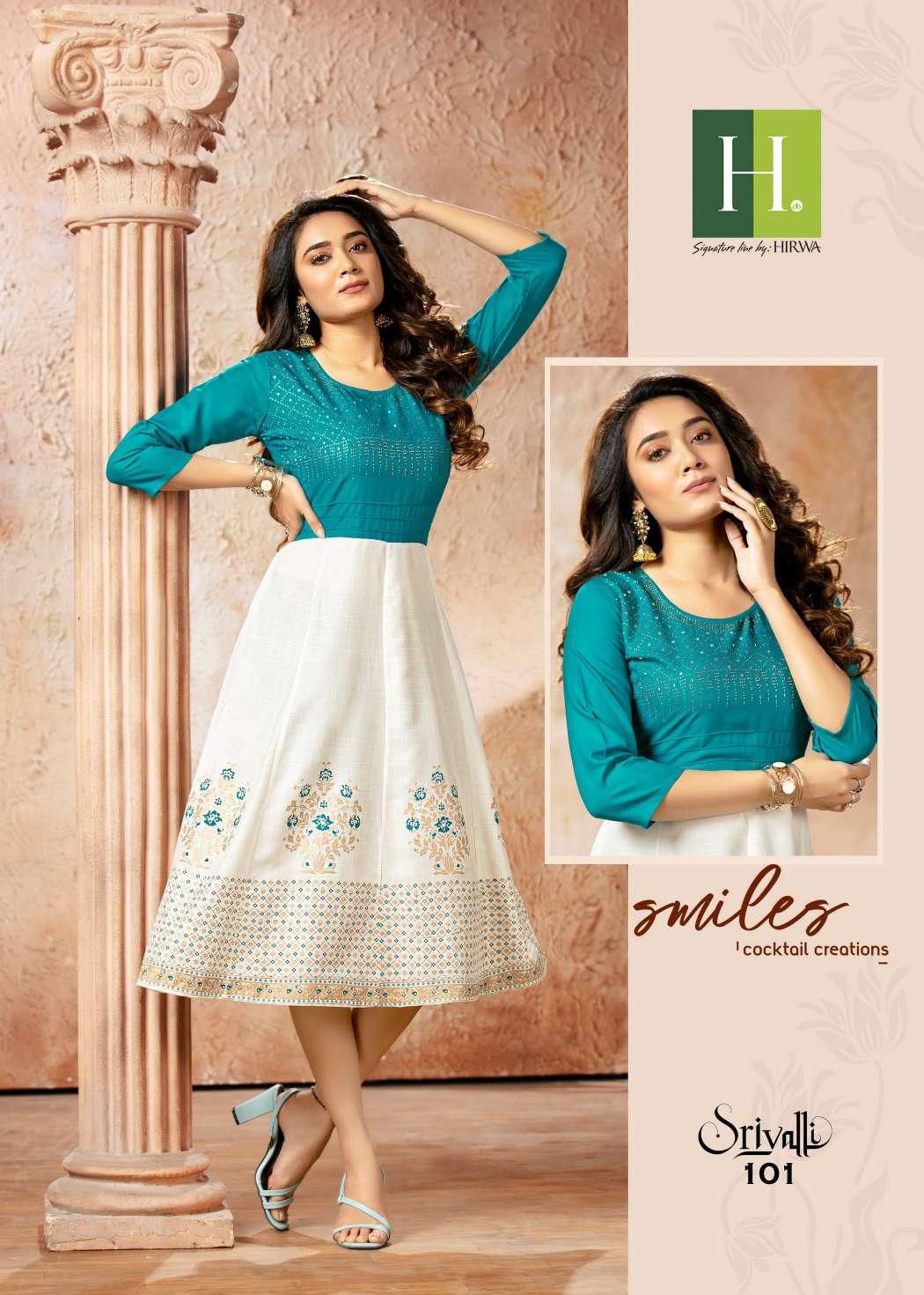 Hirwa Srivalli New Designer Regular Wear Rayon Anarkali Kurti Collection